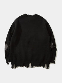 Distressed Skull Drop-Shoulder Sweater